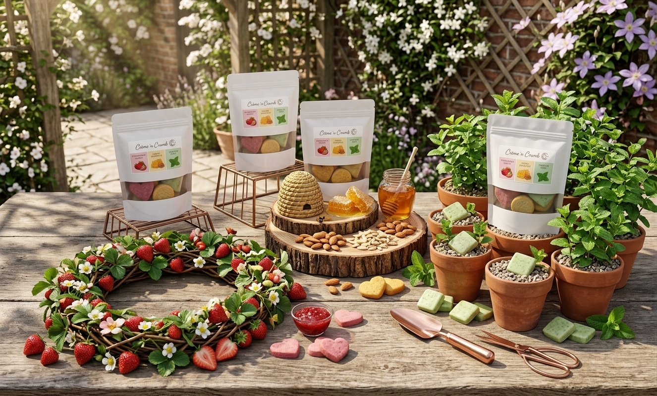 Bags of cookies on a garden table